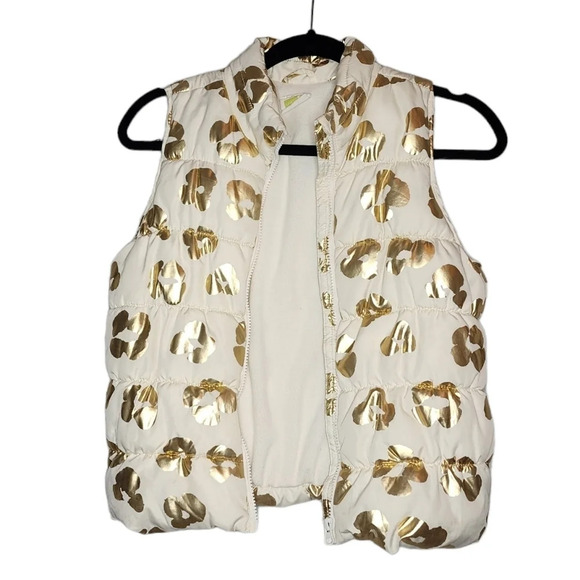 Crazy 8 Gold Foil Cream Leopard Puffer Vest Kids Size Largw 10/12 - Picture 3 of 11